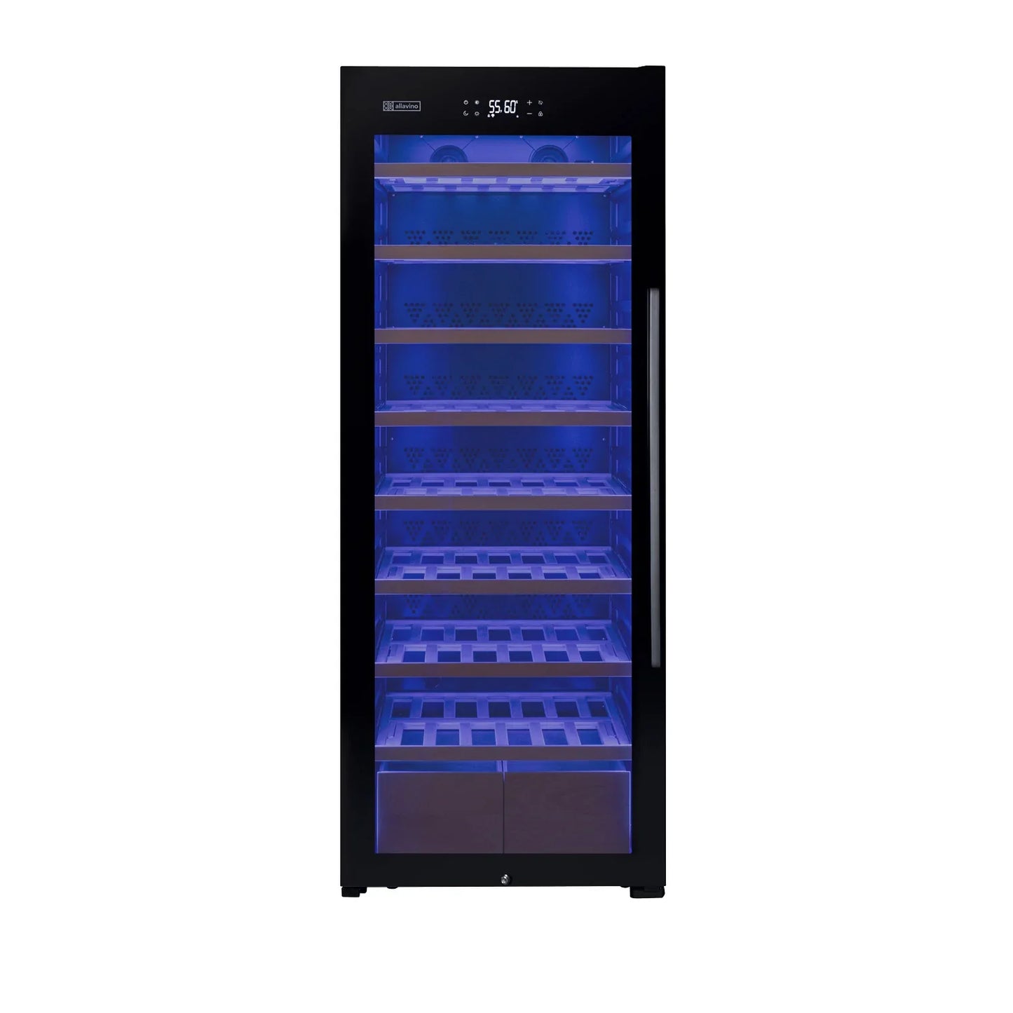 Allavino Freestanding Wine Refrigerator with Display Shelving and Black Glass Door