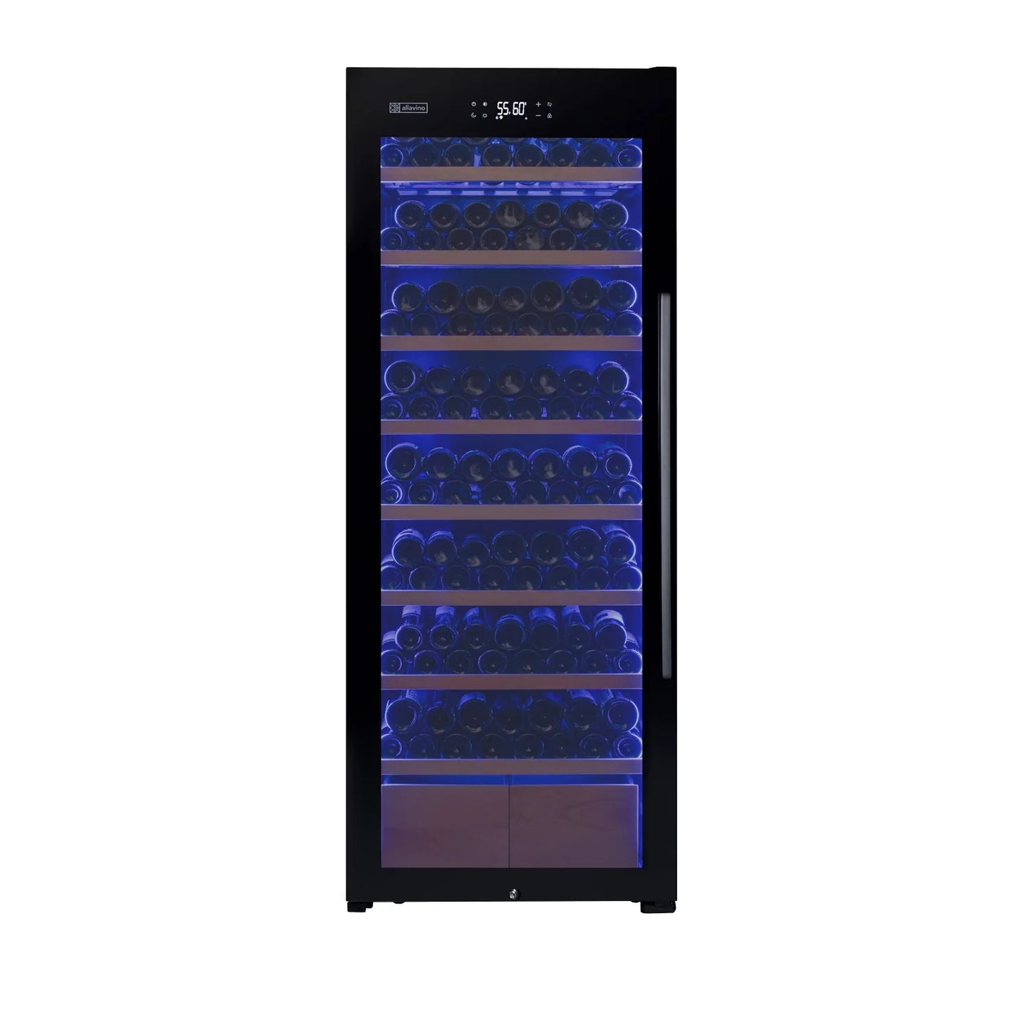 Allavino Freestanding Wine Refrigerator with Display Shelving and Black Glass Door