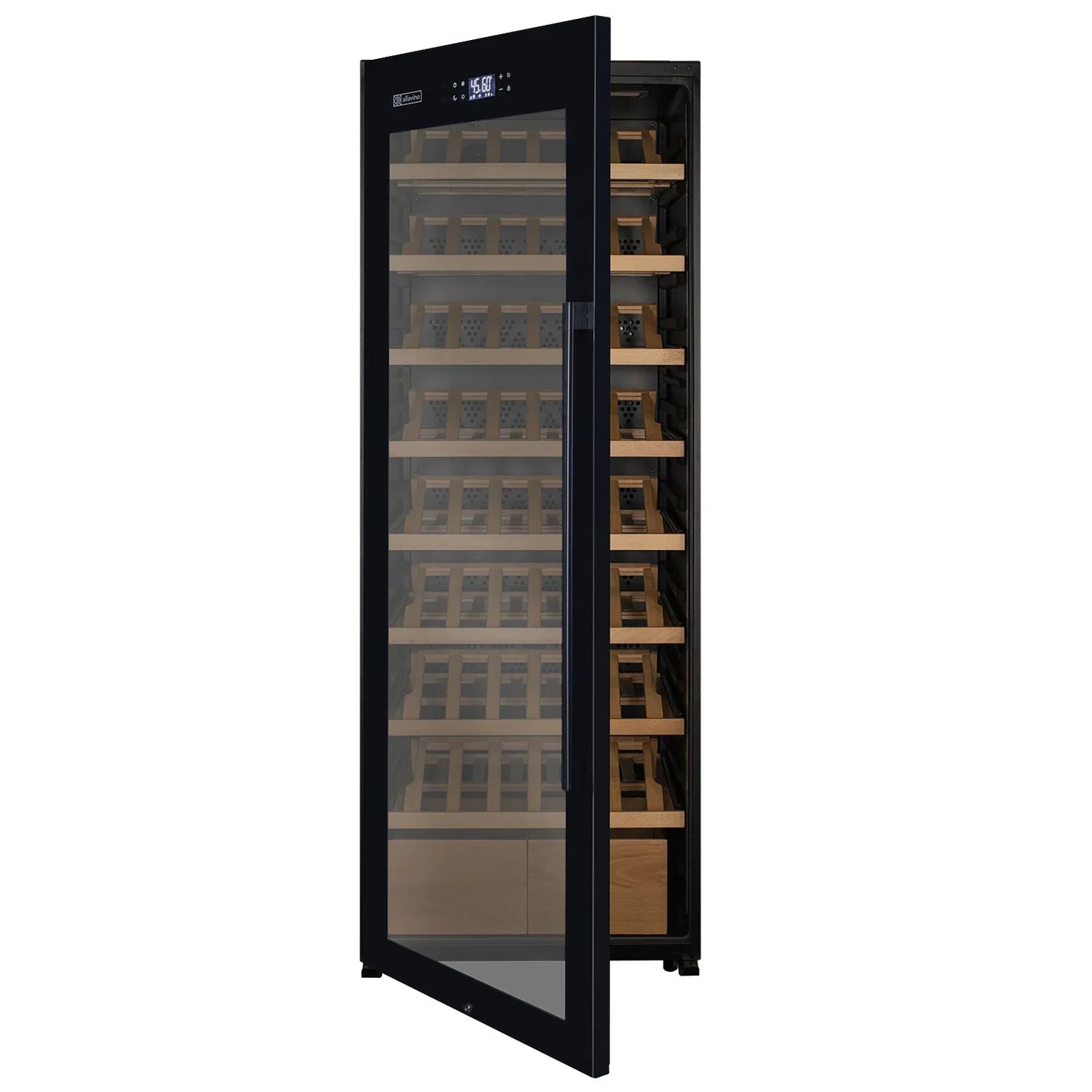 Allavino Freestanding Wine Refrigerator with Display Shelving and Black Glass Door
