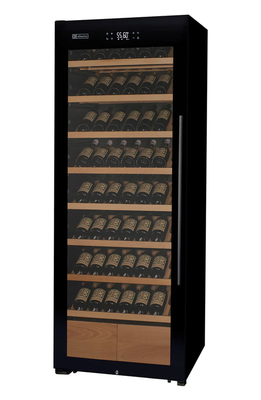 Allavino Freestanding Wine Refrigerator with Display Shelving and Black Glass Door
