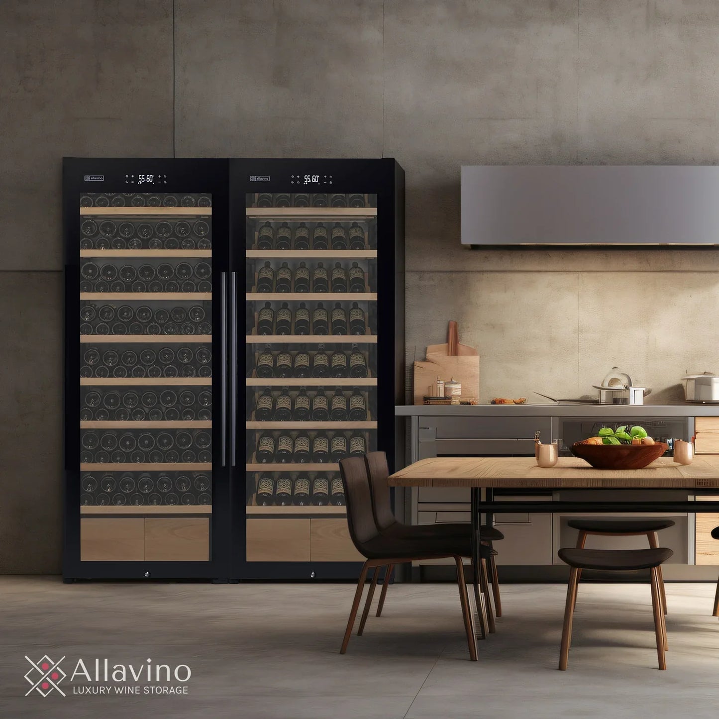 Allavino Freestanding Wine Refrigerator with Display Shelving and Black Glass Door