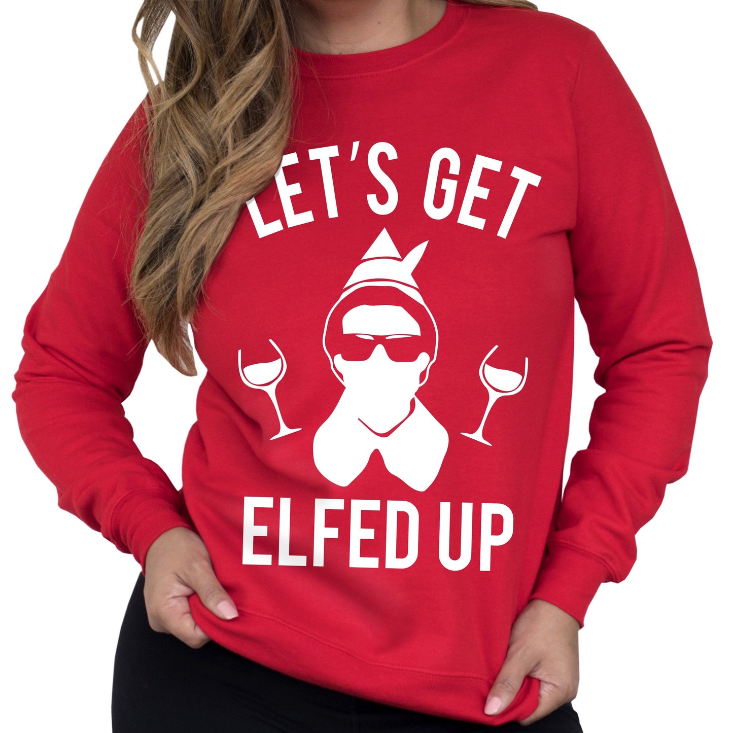 Let's Get Elfed Up Christmas Wine Crew Neck - 4LibertyShop.com