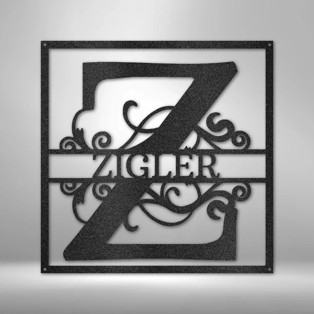 Split Square Monogram - Custom Steel Sign