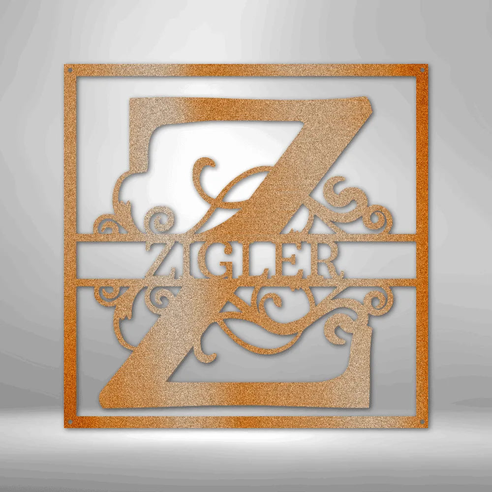 Split Square Monogram - Custom Steel Sign