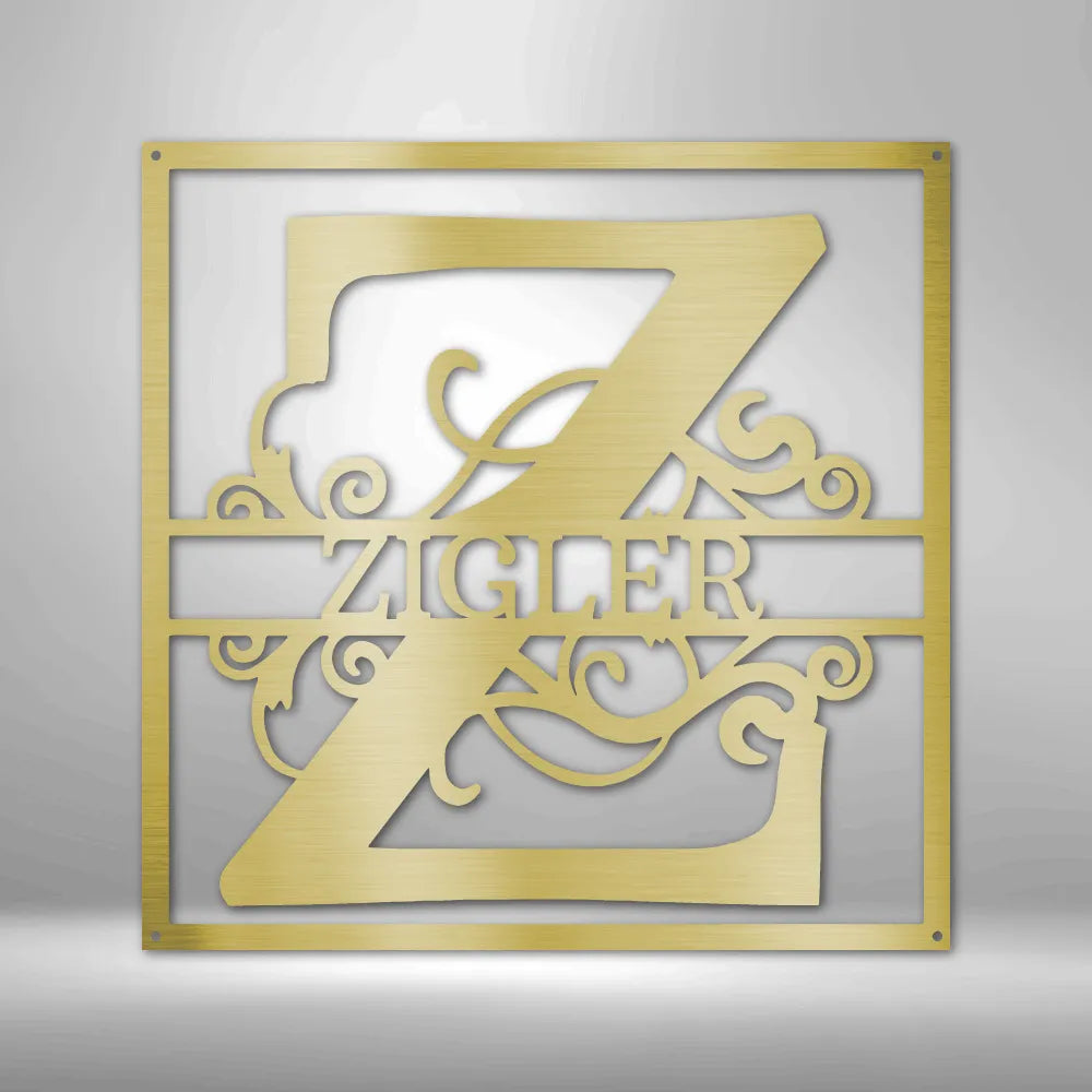 Split Square Monogram - Custom Steel Sign
