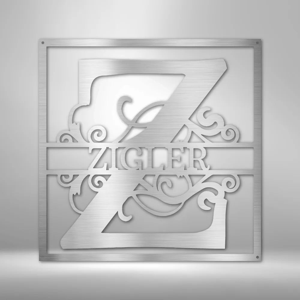 Split Square Monogram - Custom Steel Sign
