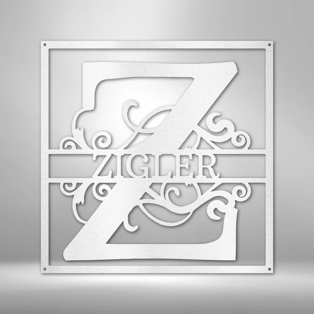 Split Square Monogram - Custom Steel Sign