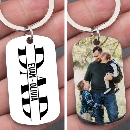 Personalized Dad Split Name Photo Keychain | Personalized Father's Day Gift, Daddy Keychain, Dad and Kid Keepsake 682270