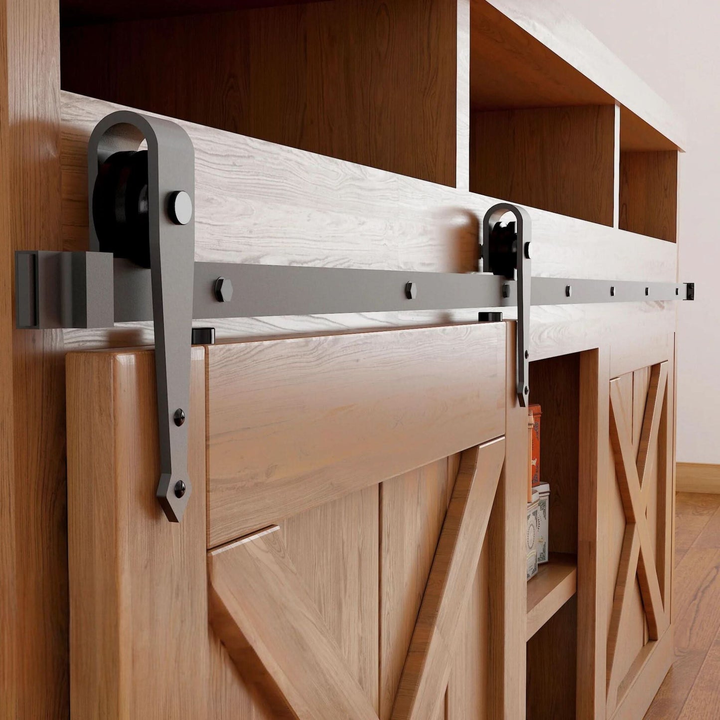 Arrow Cabinet Barn Door Hardware Kit | Matte Black