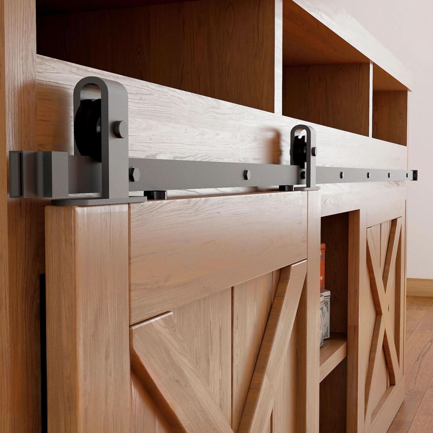 J Top Mount Cabinet Barn Door Hardware Kit | Matte Black