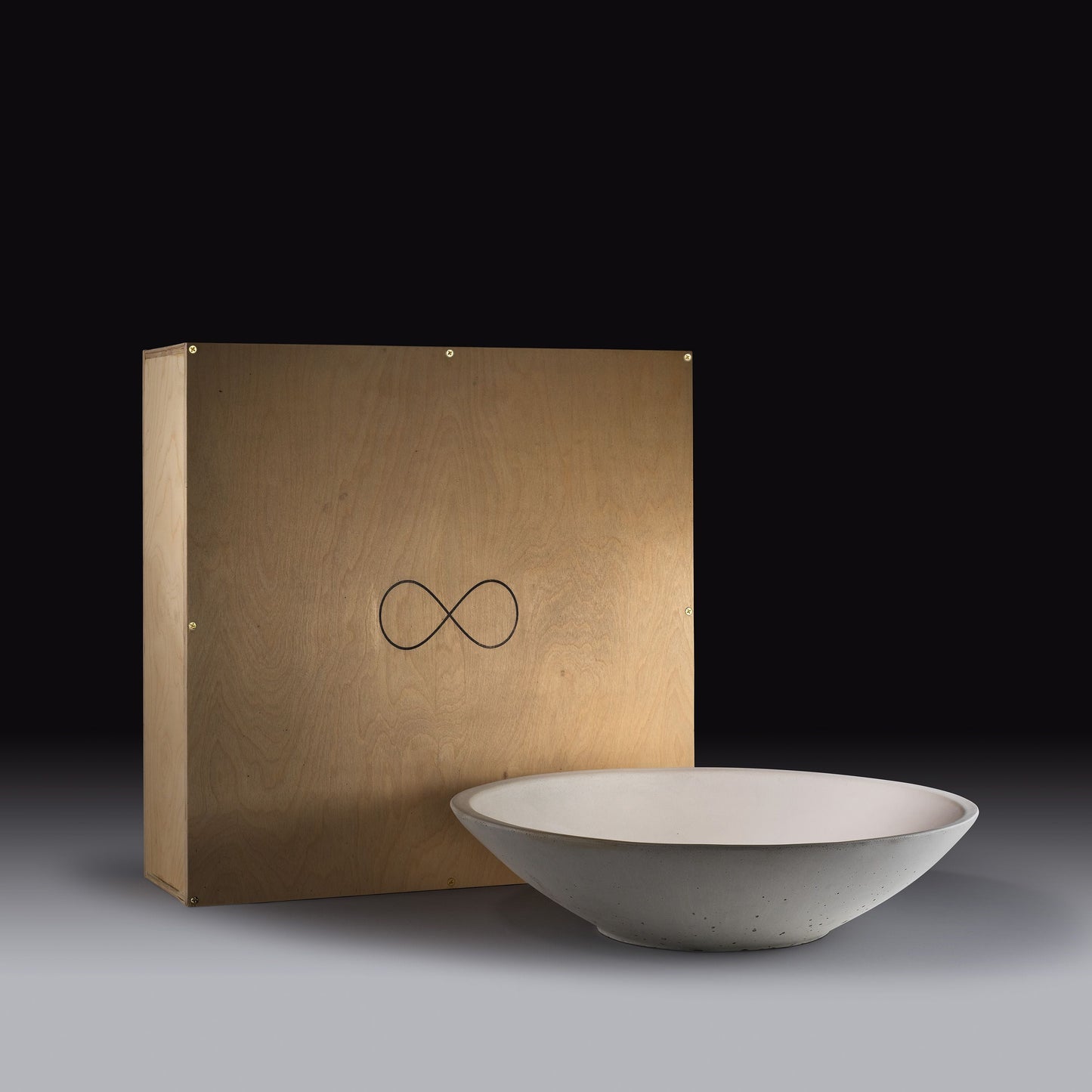 Concrete Infinity Bowl with Birch Presentation Crate: White