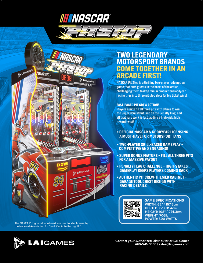 LAI Games NASCAR Pit Stop Arcade Game Machine