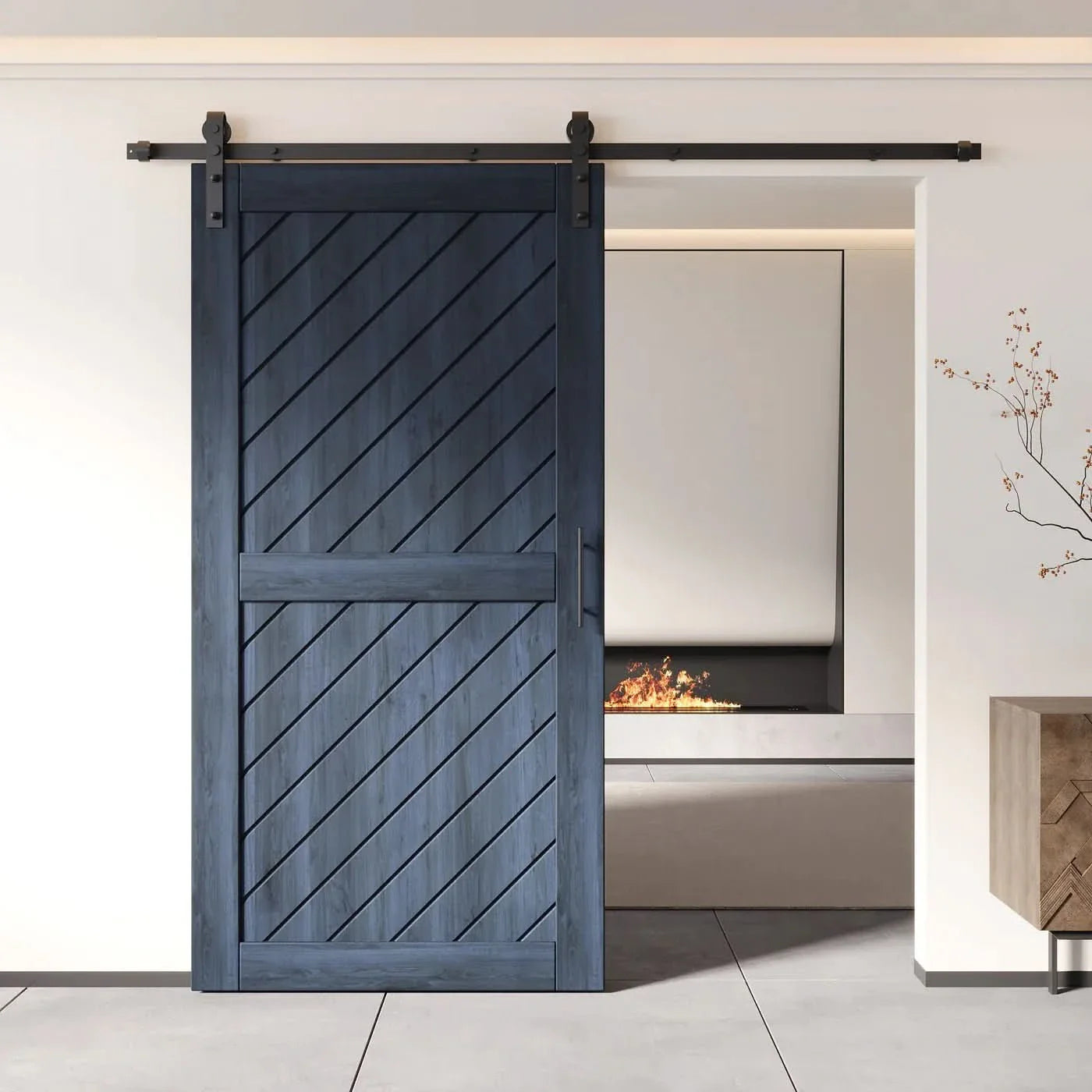 Slanted Single Barn Door Kit | Black Hardware