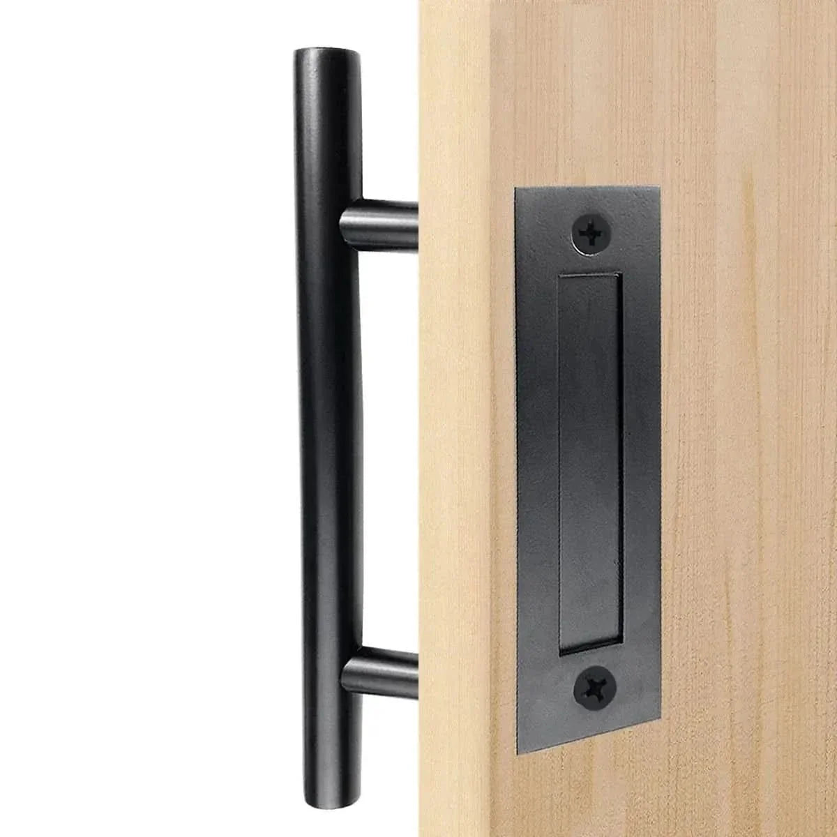 12" Round Pull & Flush Barn Door Handle Combo