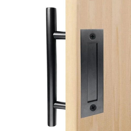 12" Round Pull & Flush Barn Door Handle Combo