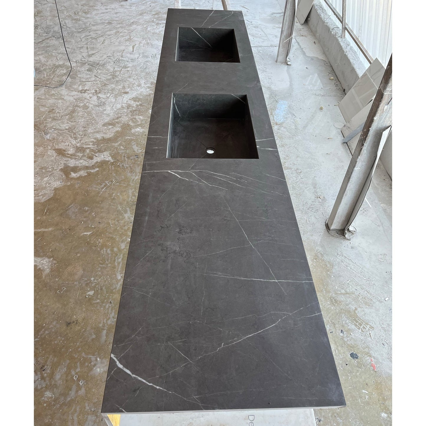 HANDCRAFTED PIETRA GREY HIGH ENGINEERED PORCELAIN DOUBLE SINK (ES-171)