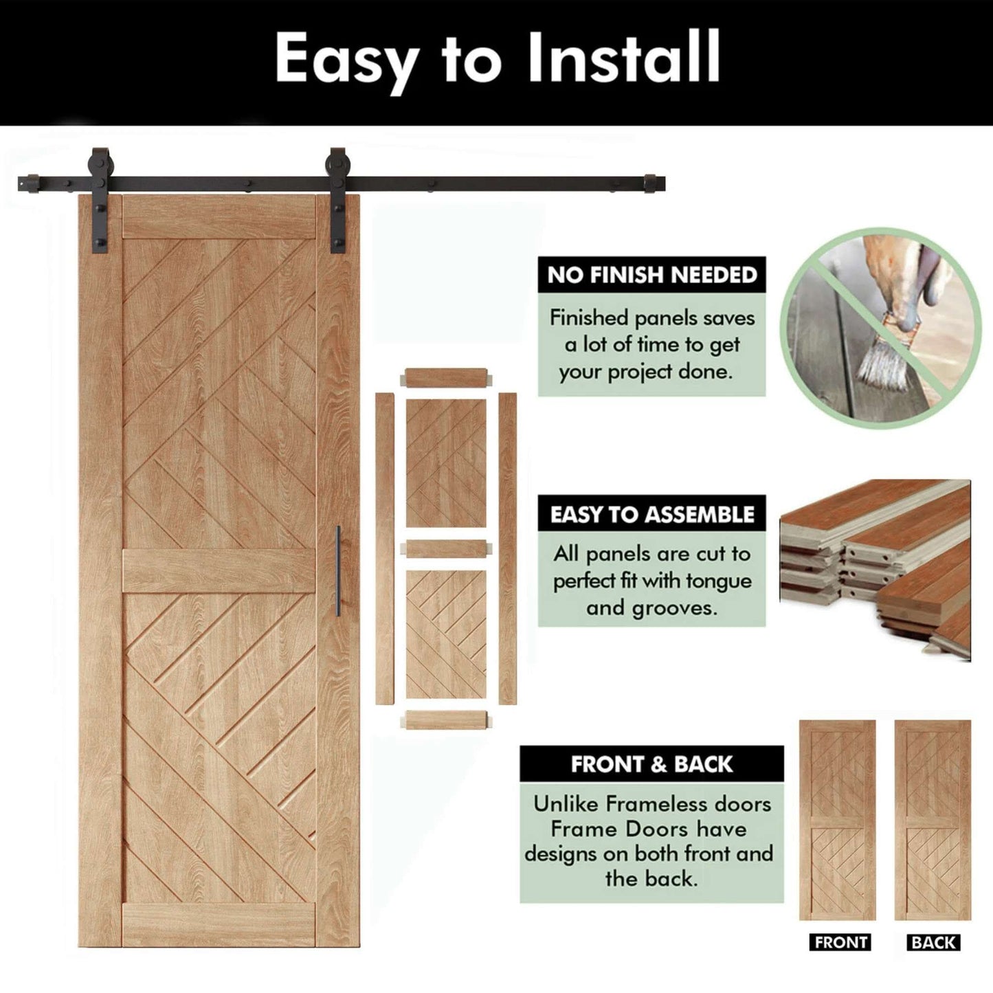 Patterned Double Door Barn Door Kit | Black Barn Door Hardware