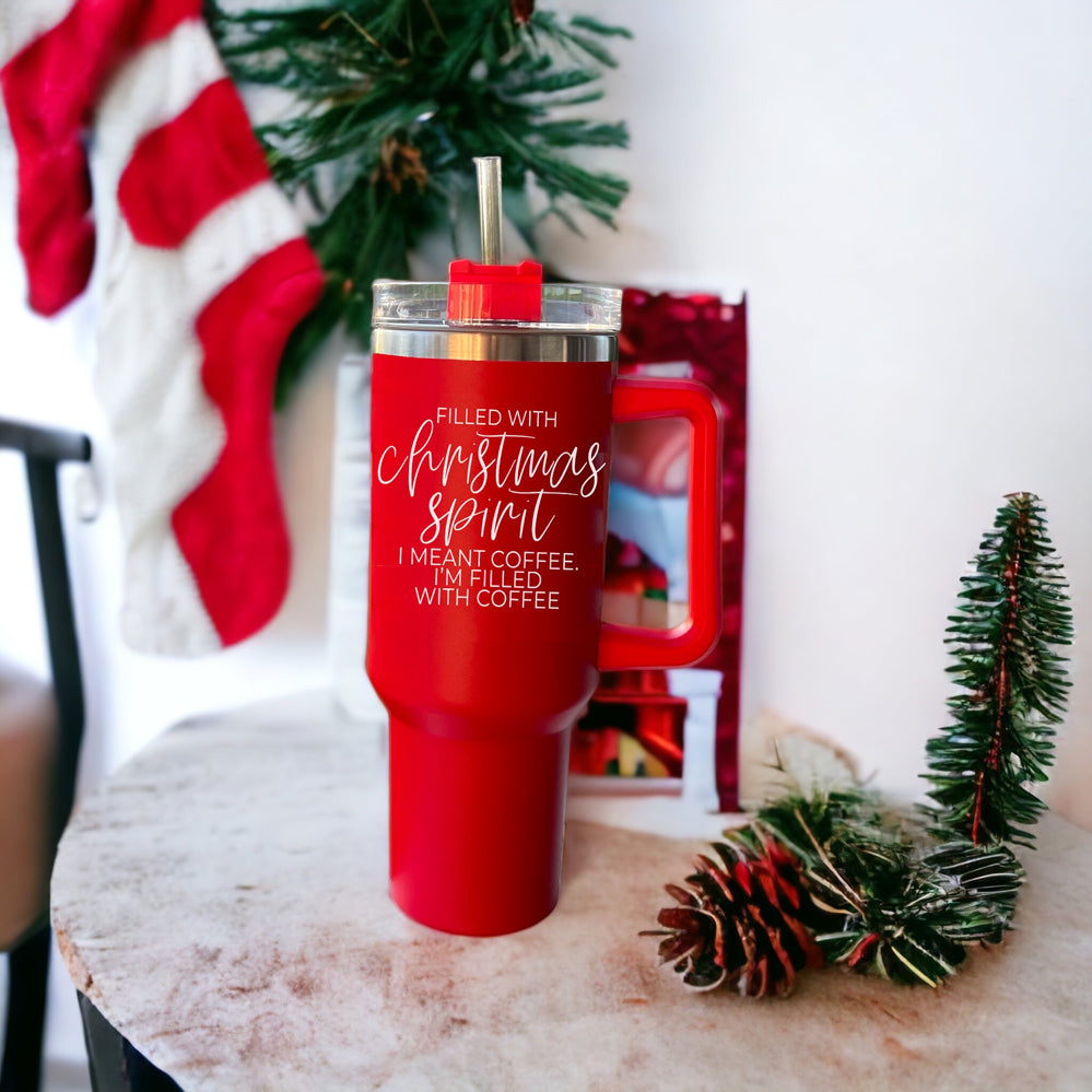 Christmas Coffee Tumbler 40oz Insulated Travel Mug With Handle Lid Straw Red