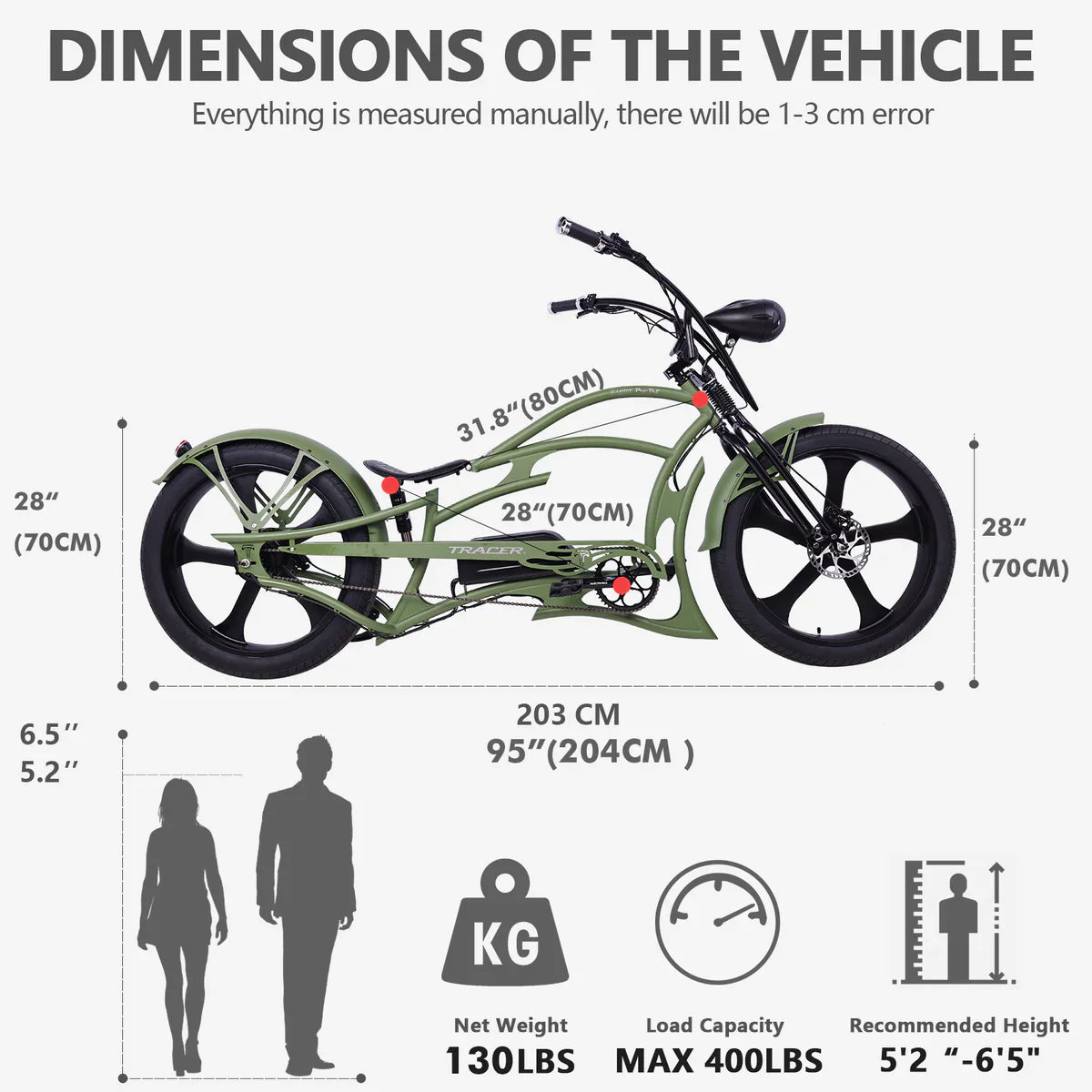 Tracer Raptor Pro DS 800W Stretch Cruiser Ebike