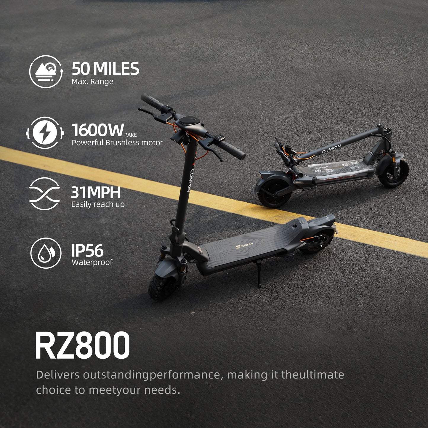 Cunfon RZ800 Electric Scooter - 1200W, 50 km/h, 80 km Range