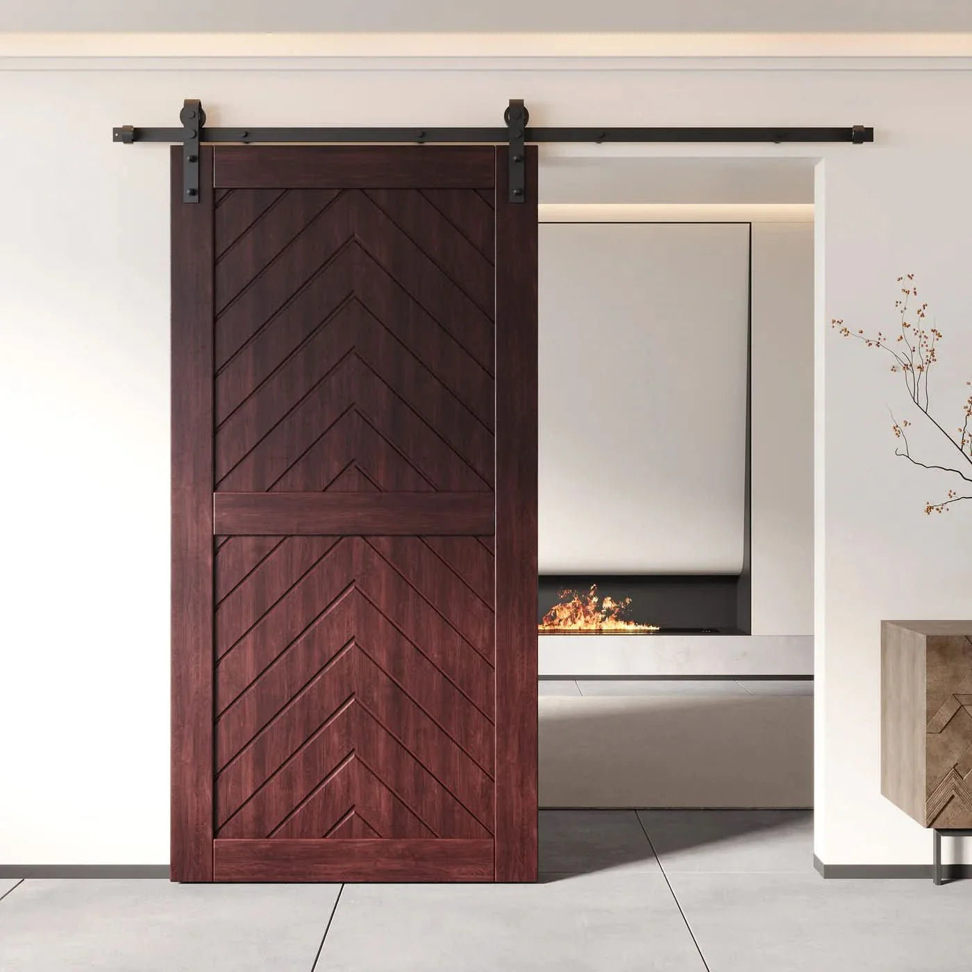 Pine Wood Fishbone Modern DIY Barn Door