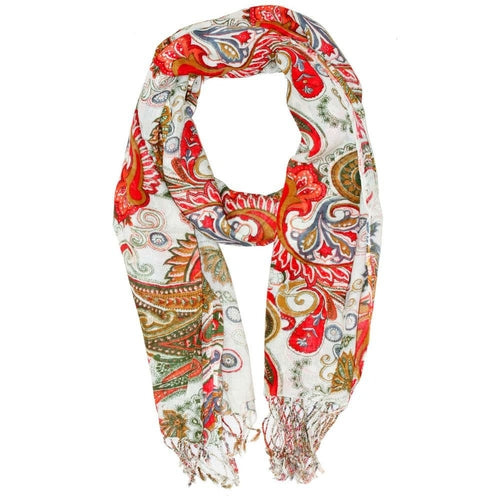 Paisley Floral Tassel Scarf Cotton Viscose 68x28 Inch