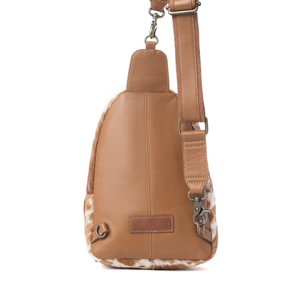 Myra Horizon Vale Handtooled Hairon Leather Fanny Pack in Warm Caramel