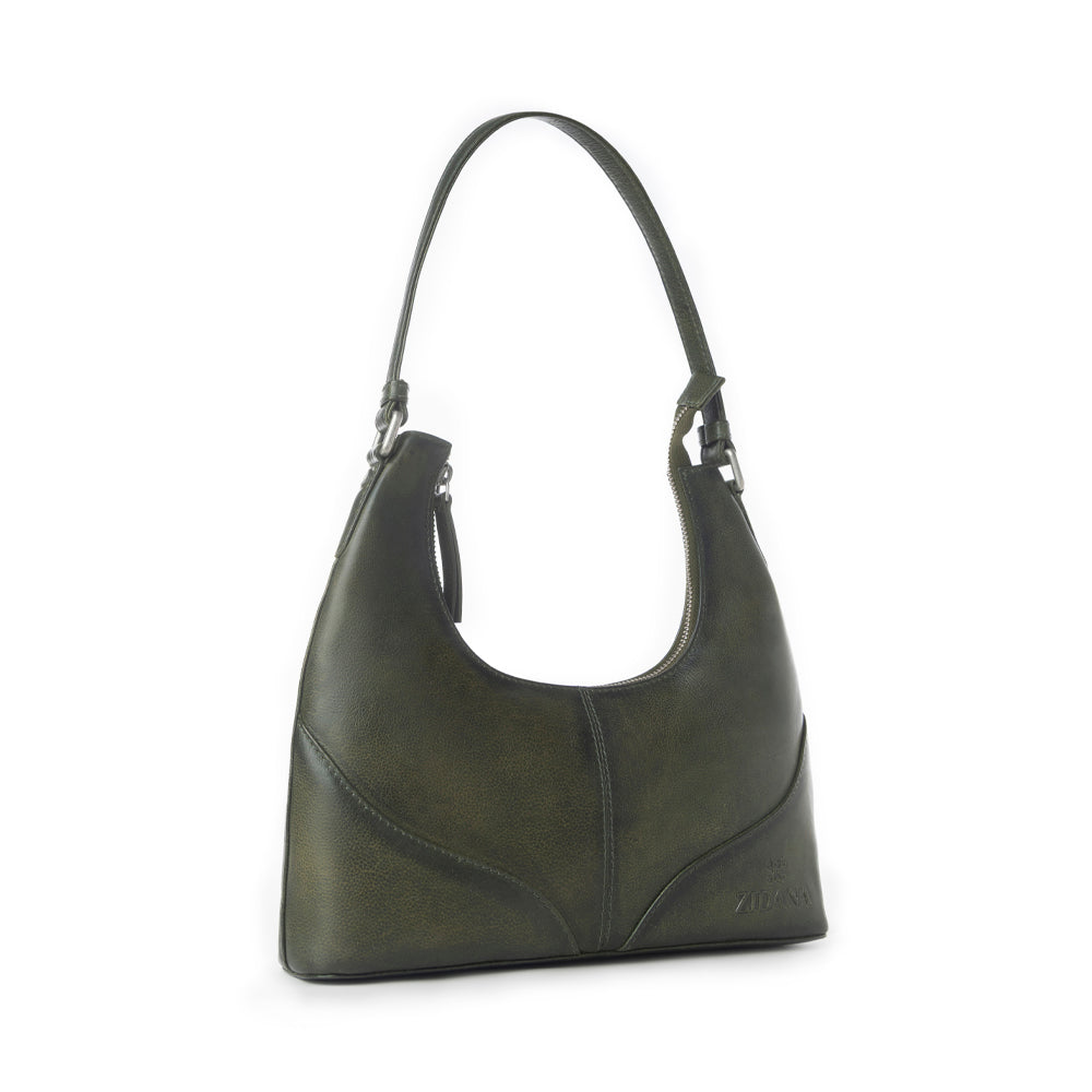 Myra Zidana Winchester Loop Veg Tanned Leather Shoulder Bag in Midnight Olive