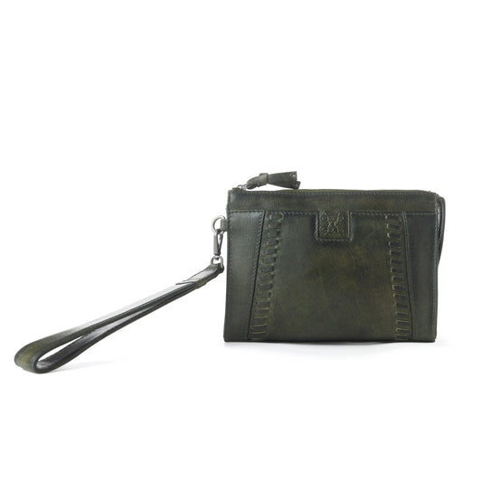 Myra Zidana Bandera Ridge Veg Tanned Leather Wristlet in Desert Pine