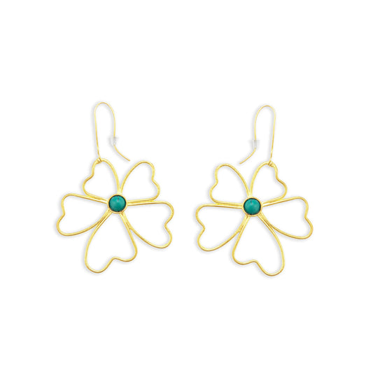 Peony Petals Flower Gold Toned Earrings