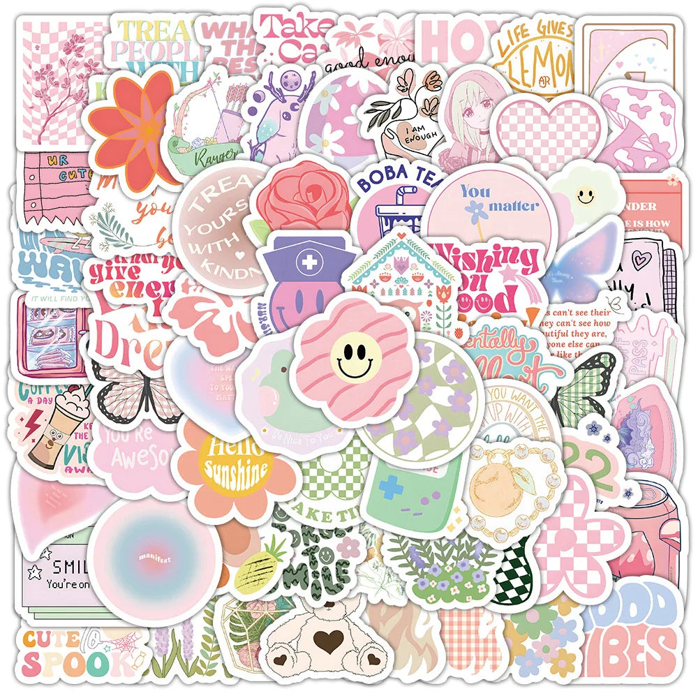 10/30/50/100pcs Cartoon Pink Danish Past Ins Graffiti Stickers Laptop Suitcase Phone Water Bottle Aesthetic Sticker Kids Toys