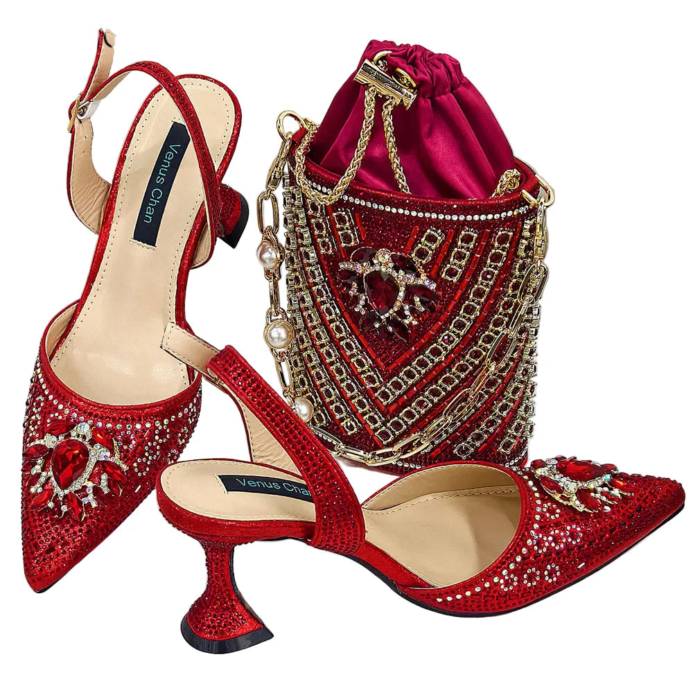 Women Shoes and Bag Set With Rhinestone Handbag GHTR54