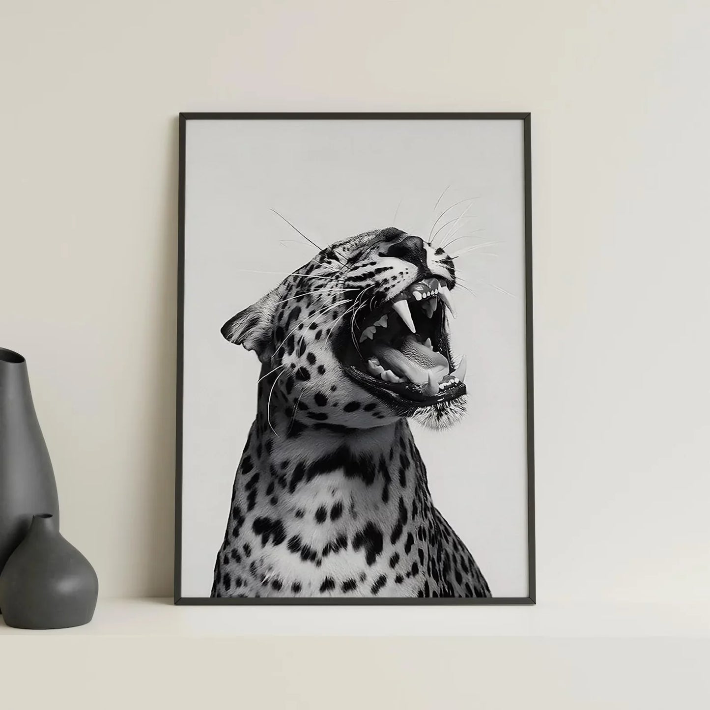 Fashion Stylish Wall Art Print - Trendy Leopard Roar Print - Black and White - Home Decor - Printable Wall Art Digital Download