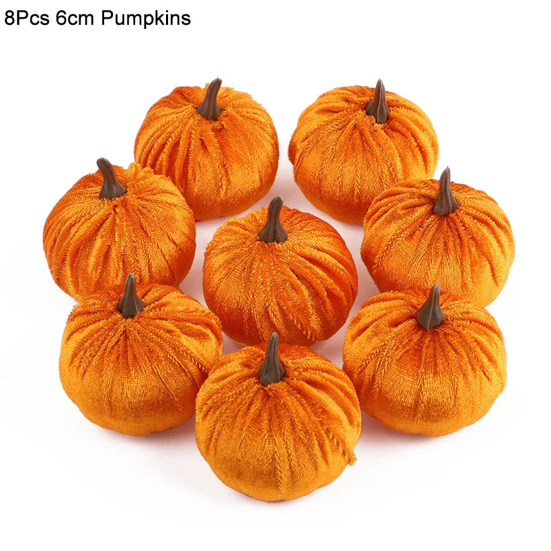 8/12pcs Artificial Flannel Pumpkins for Autumn Fall Thanksgiving Halloween Party Table Decoration Home DIY Craft Wreath Gifts