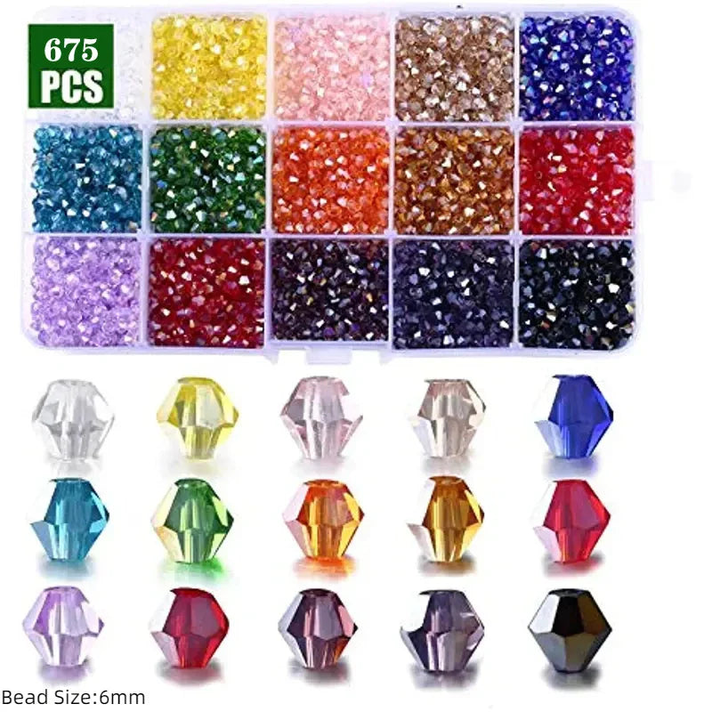 3 4 6mm Bicone Crystal Beads Box Multi-faceted Irregular Glass Bead Set 15 Grid Loose Spacer Kit for Jewelry Making DIY Bracelet