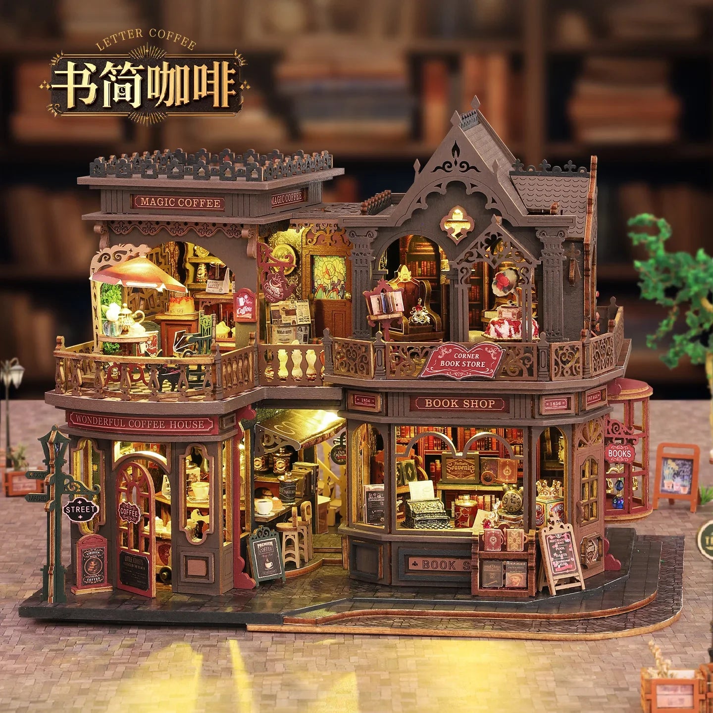 DIY Book Nook Cafe - 3D Puzzle Kit for Bookshelf, Handmade Bookend, Creative Gift for Home Decor & Collectibles