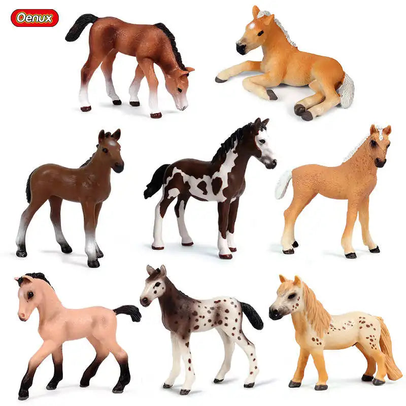Oenux Farm Stable House Model Action Figures Emulational Horseman Horse Animals Playset Figurine Cute Educational Kids Toy Gift