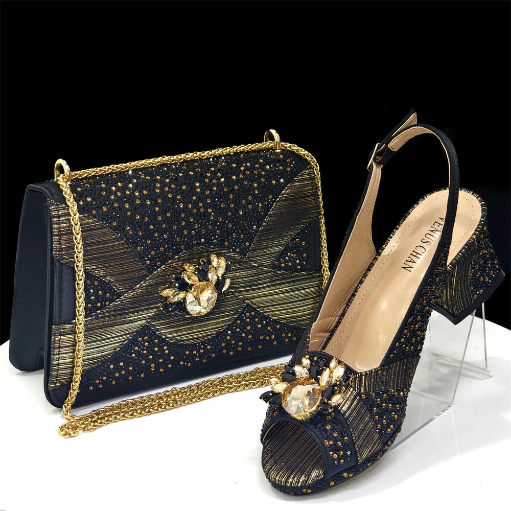 Elegant Women's Peep-Toe Heels and Matching Bag Set EDS40