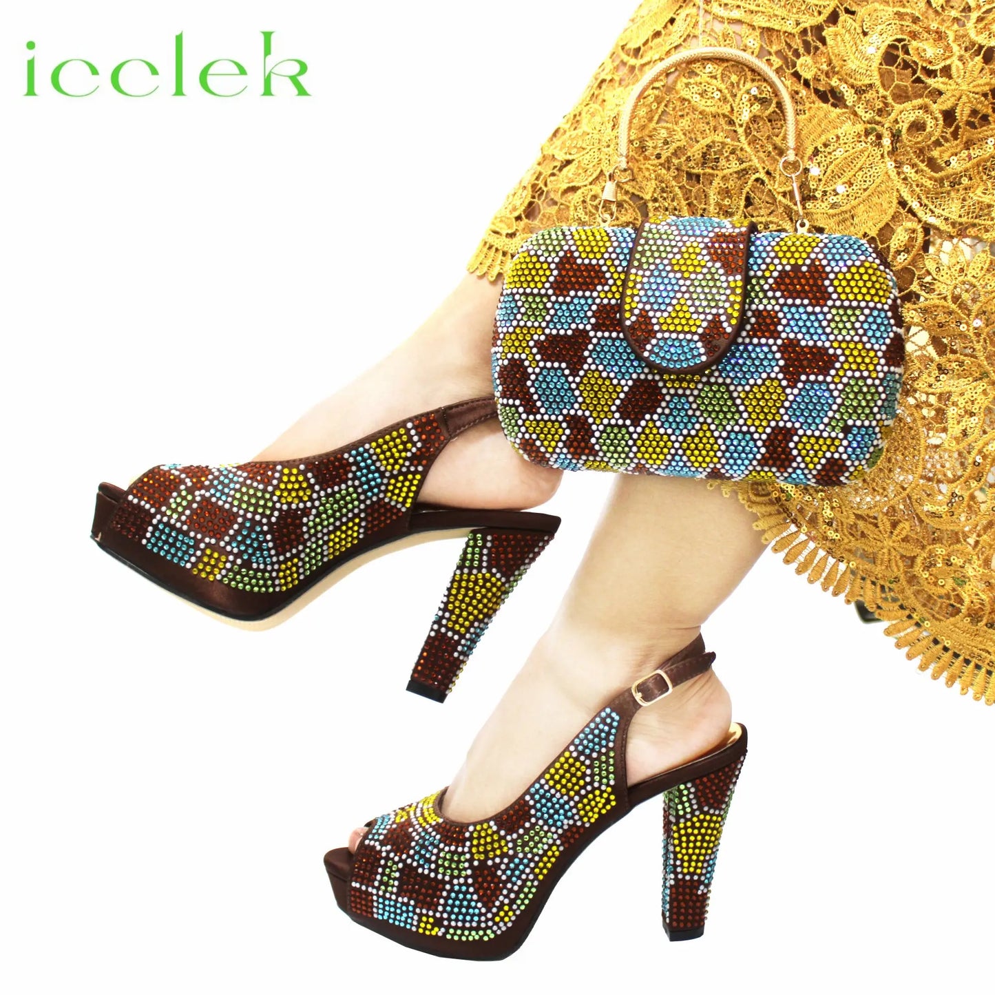 Latest Peep Toe Women's Shoes & Bag Set FGTY67