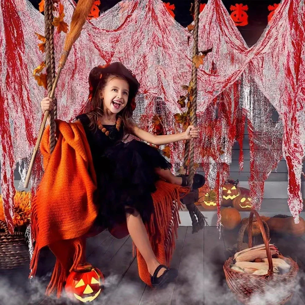 Halloween Bloody Gauze Decorations,Horror Bloody Cloth Bandage,Door Curtainsss,Halloween Haunted House Party Props