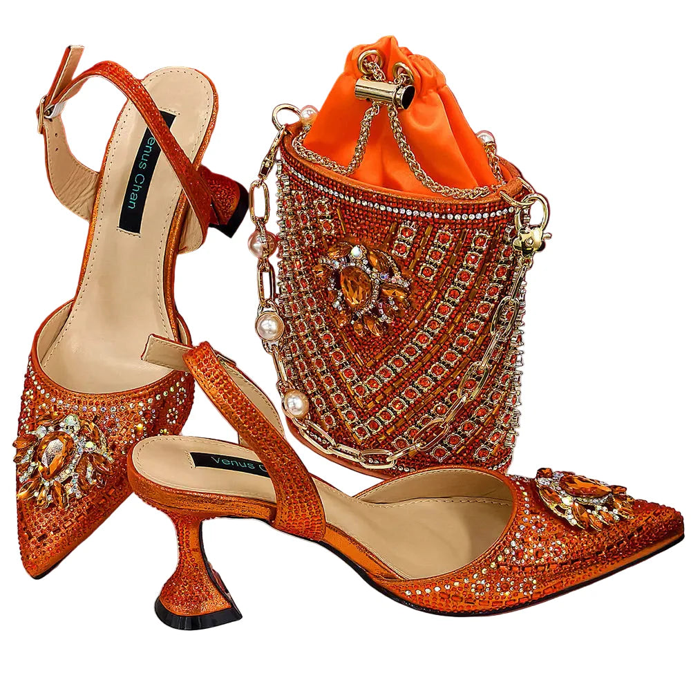 Women Shoes and Bag Set With Rhinestone Handbag GHTR54