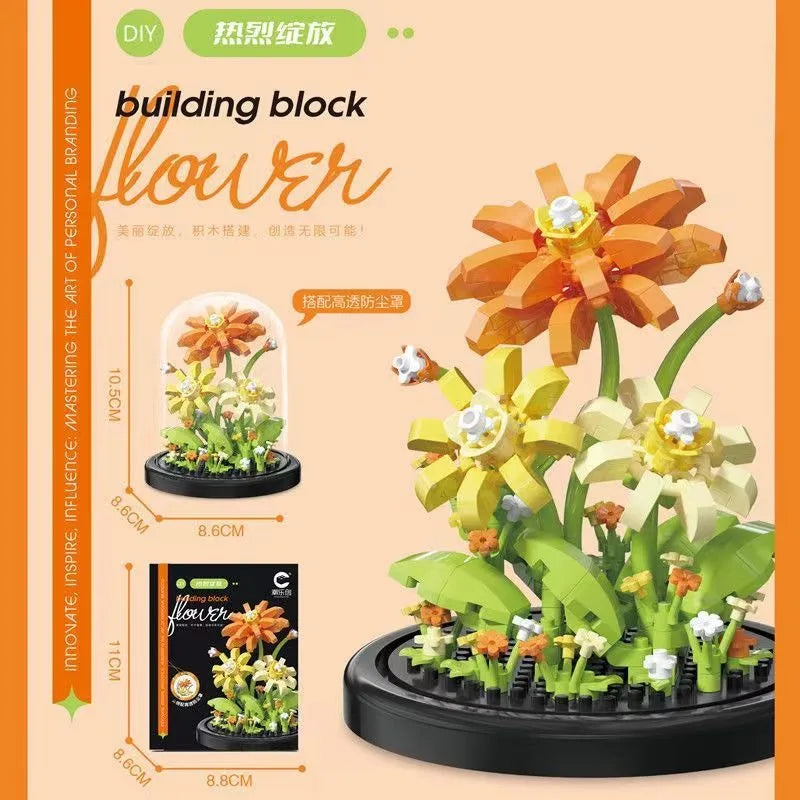 Potted Building Block Simulation Succulent Bouquet Creative Puzzle Building Block Eternal Flower Home Decoration Rose