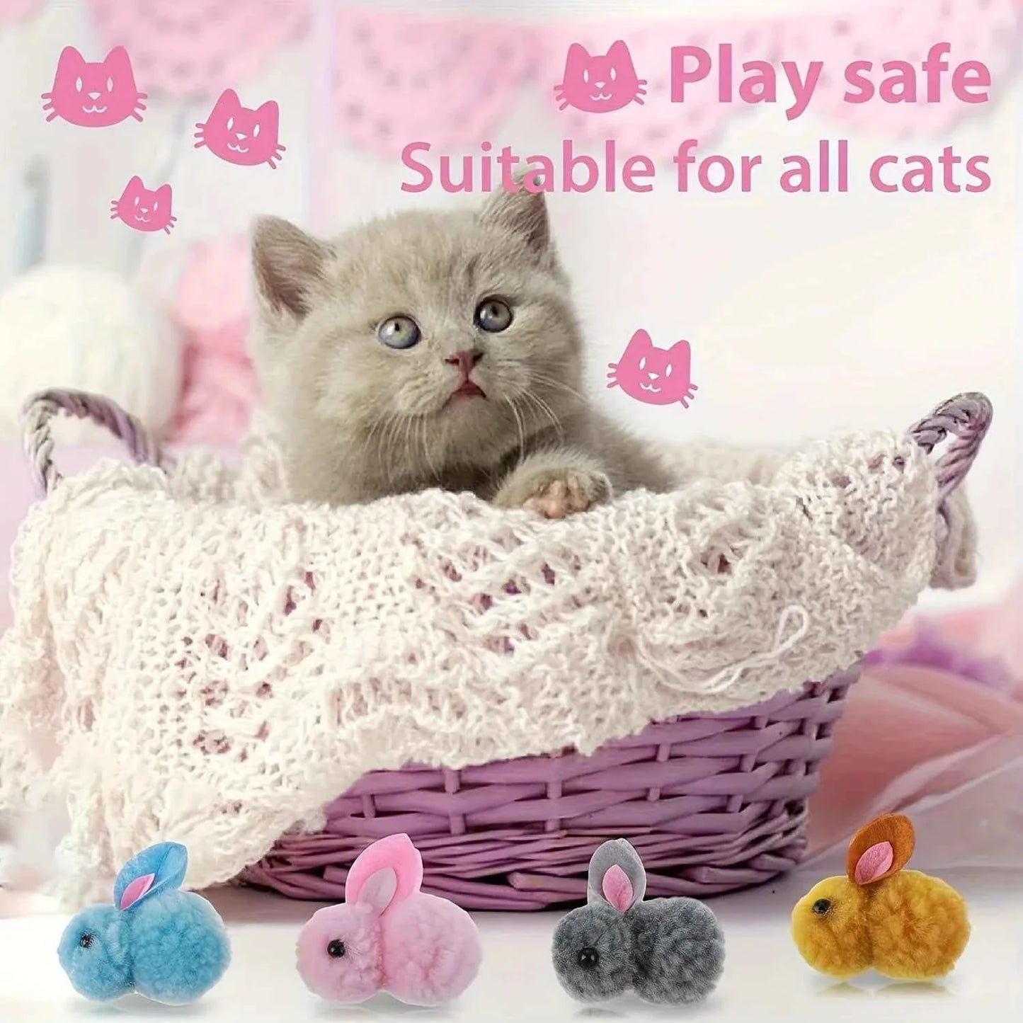 10pcs Plush Bunny Cat Toy Balls – Soft, Colorful & Interactive