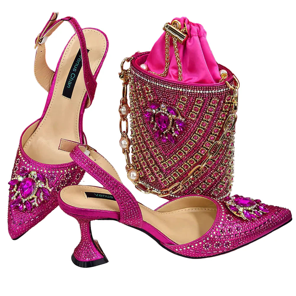 Women Shoes and Bag Set With Rhinestone Handbag GHTR54