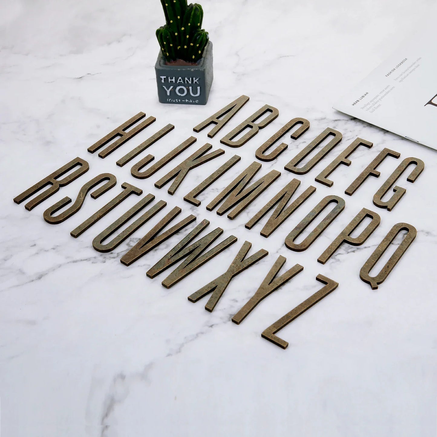 Bronze Self Adhesive House Number Metal English Alphabet Letters for Apartment Room Door Plate Table Mailbox Number Stickers 7cm
