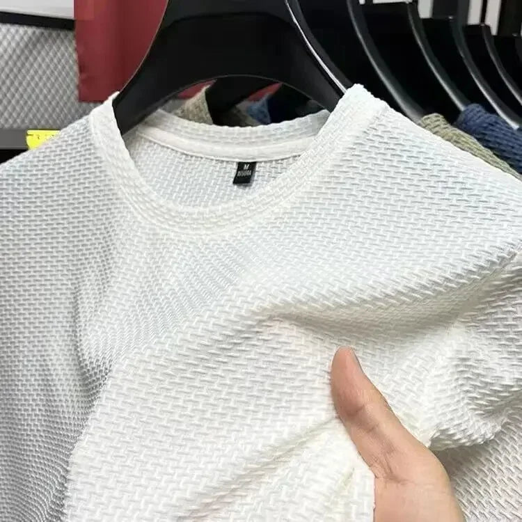 Ice Silk Bamboo Node Men's Short Sleeve T-Shirt Summer Pure Color Elastic Comfortable Cool Feeling Casual Versatile Thin Trendy