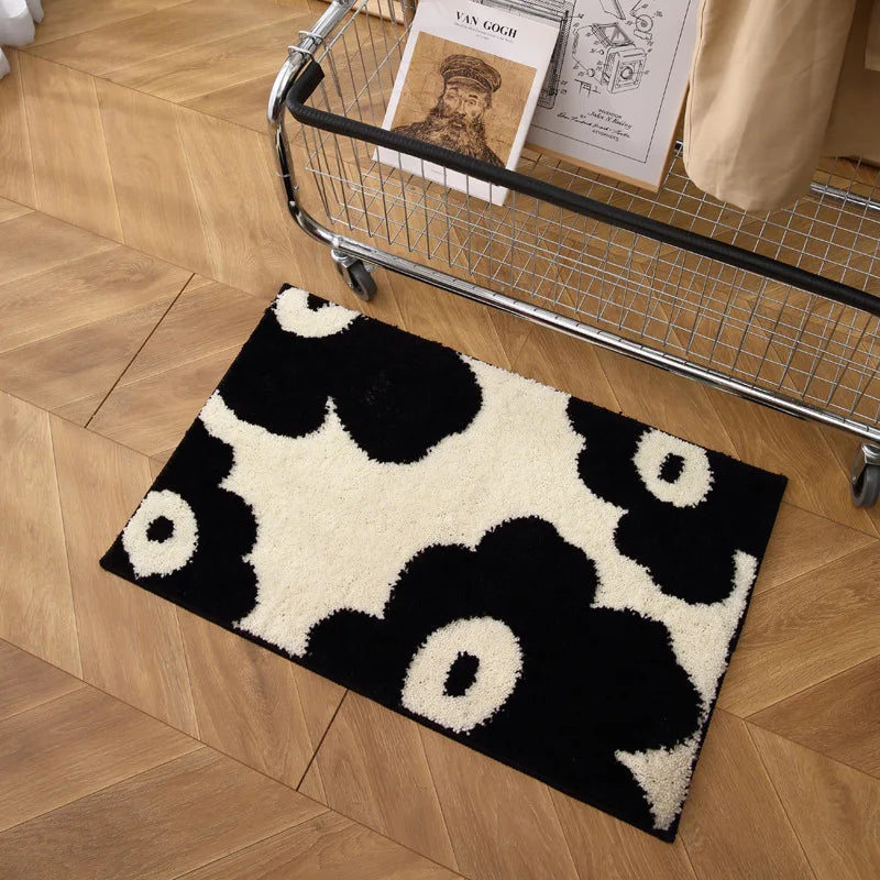 VIKAMA Ins Style Black And White Imitation Cashmere Carpet Comfort Insulation Porch Entry Carpet Bathroom Door Carpet Home Decor