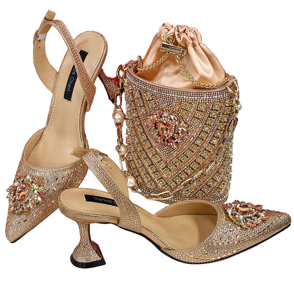 Women Shoes and Bag Set With Rhinestone Handbag GHTR54