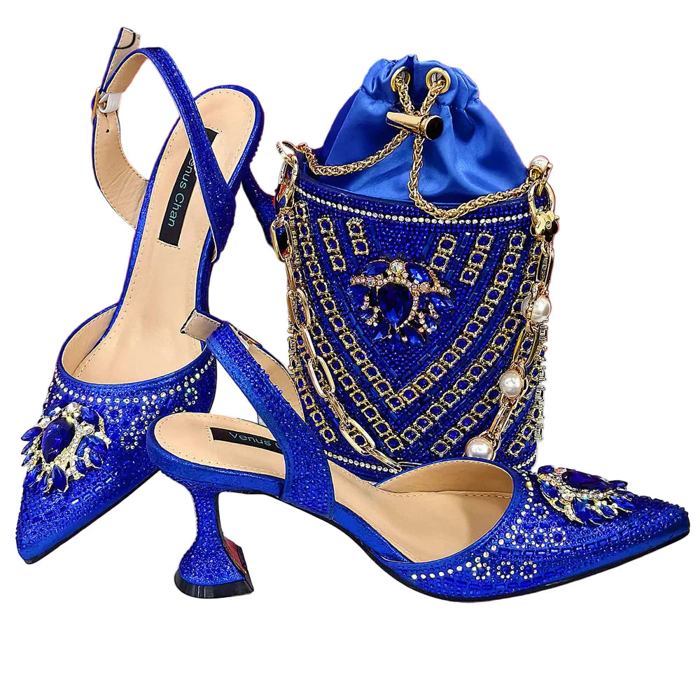 Women Shoes and Bag Set With Rhinestone Handbag GHTR54