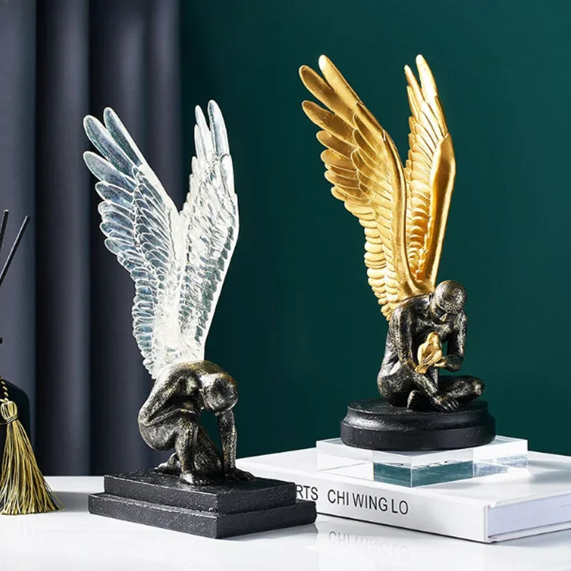 Angel Wings Model Statue Golden Silver Resin Creative Modern Abstract Sculpture Home Decor Living Room Decoration Office Decor